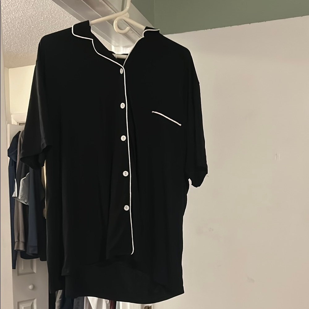 Black Pajama Top with White Trim